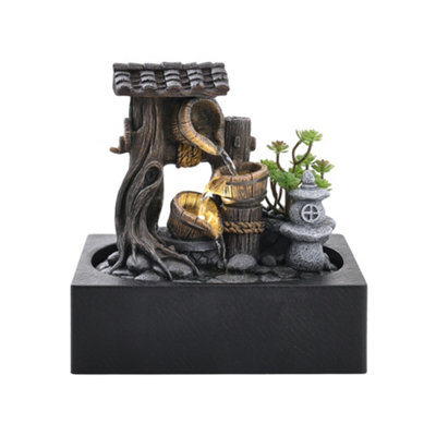 Grey Electricity Tabletop Fountain Relaxation Water Feature with Built in Lighting for Home Office