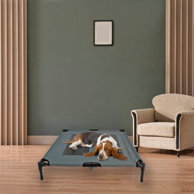 Image showcasing Grey Elevated Mesh Pet Bed Large