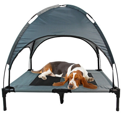 Grey Elevated Mesh Pet Bed With Canopy Large