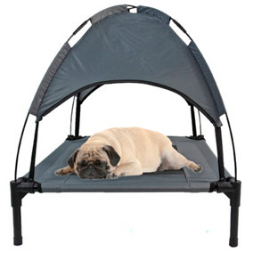 Grey Elevated Mesh Pet Bed With Canopy Medium