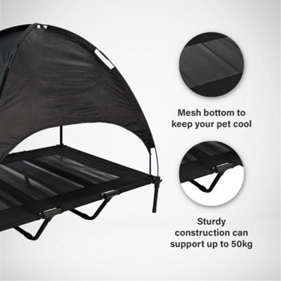 Grey Elevated Mesh Pet Bed With Canopy Small