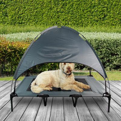 Grey Elevated Mesh Pet Bed With Canopy XL