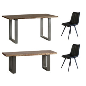 Grey Essential Live Edge Medium Dining Table 1.5M Set 2 Chairs 1 Bench