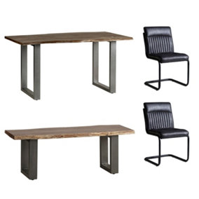 Grey Essential Live Edge Medium Sized Dining Table 1.5M Set 2 Chairs 1 Bench