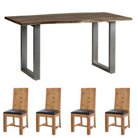 Grey Essential Live Edge Medium Sized Dining Table 1.5M Set With 4 Chairs