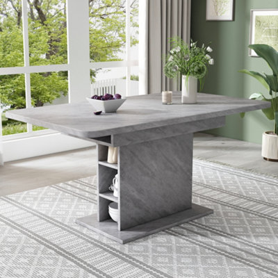 Grey Extendable Dining Table with Storage, Modern Space-Saving ...