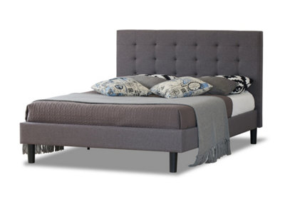 Grey Fabric King 5ft Bed with Wooden Sprung Slatted Base