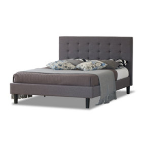 Grey Fabric King 5ft Bed with Wooden Sprung Slatted Base