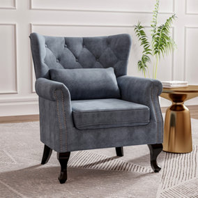 Grey Fabric Upholstered Armchair Lounge Chair Sofa Chair with Toss Pillow