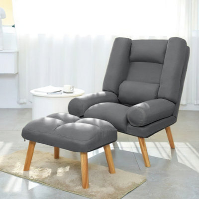 Nonlita Oversized Chaise Lounge Chair Indoor, Upholstered Sleeper Recliner Chair With Ottoman & Armrests, Faux Rabbit Fur Reading Chair Single Sofa Couch, Hidden Storage, Cup Holders, Grey
