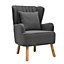 Grey Fabric Upholstered Wing Back Armchair Sofa Chair with Ottoman Footstool