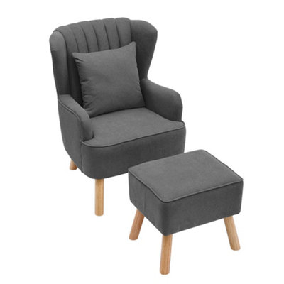 Grey wingback chair with ottoman discount