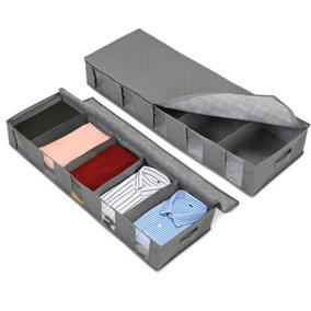 Grey Fabric Wardrobe Storage Bag Under Bed Clothes Sorter Organizer with Handles and Zipper