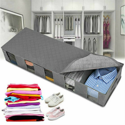 Grey Fabric Wardrobe Storage Bag Under Bed Clothes Sorter Organizer with Handles and Zipper DIY at B Q