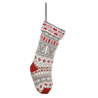 Grey Fair Isle Nostalgia Knit Xmas Gift Decoration Christmas Stocking