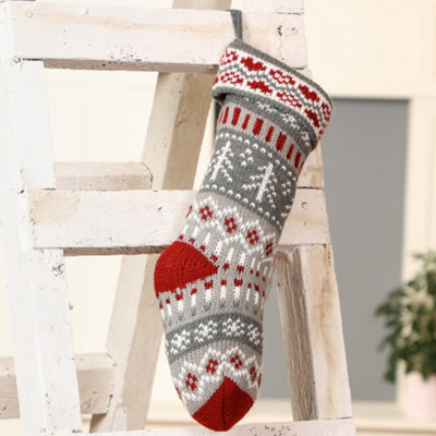 Grey Fair Isle Nostalgia Knit Xmas Gift Decoration Christmas Stocking - 3