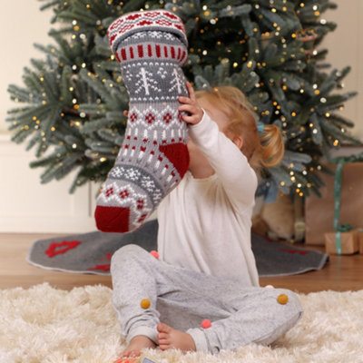 Grey Fair Isle Nostalgia Knit Xmas Gift Decoration Christmas Stocking - 4