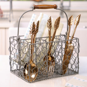 Grey Farmhouse Chicken Wire Kitchen Storage Cutlery Caddy Gift Idea