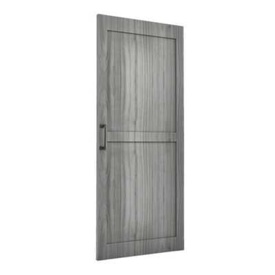 Grey Farmhouse Style Wood Grain Wooden Internal Sliding Door Barn Door with 6.6ft Steel Hardware Kit, 91 x 213cm