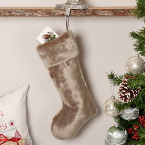 Grey Faux Fur Xmas Gift Decoration Christmas Stocking
