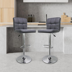 Grey Faux Leather Adjustable Bar Stools With Chrome Legs