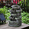 Grey Faux Rock Solar Power Resin Garden Fountain with LED Lights 46 cm