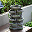 Grey Faux Rock Solar Power Resin Garden Water Fountain Water Feature with LED Lights
