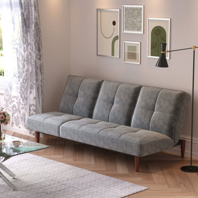 Grey Faux Suede 3 Seater Upholstered Sofa Bed with Wood Legs