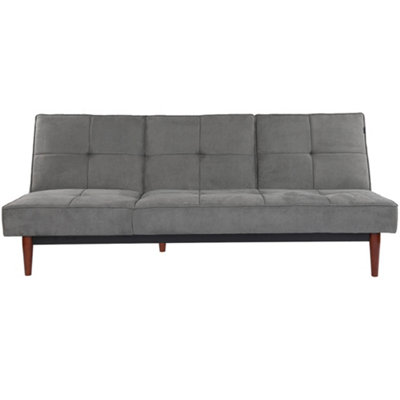 Grey Faux Suede 3 Seater Upholstered Sofa Bed with Wood Legs