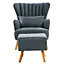 Grey Faux Wool Upholstered Wing Back Occasional Armchair Sofa Chair With Footstool