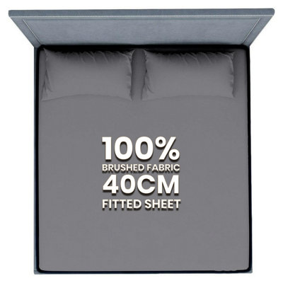 Grey Fitted Sheet Soft Anti Allergy Single Super King Size 40cm Extra Deep Plain Bed Sheets Easy Care Washable