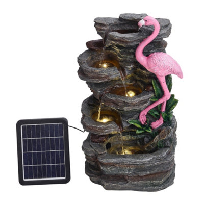 Grey Flamingo Solar Power Resin LED Lights Water Fountain 50 cm