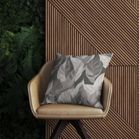 Grey Floral Leaves Outdoor Cushion 60cm x 60cm