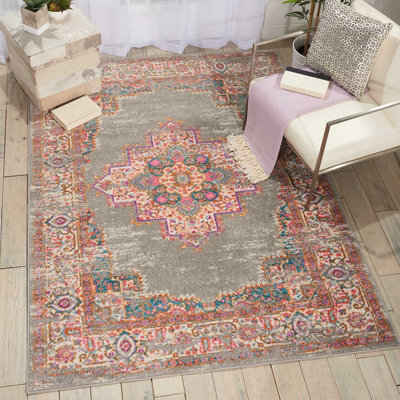 Grey Floral Luxurious Traditional Persian Rug For Dining Room-114cm X 175cm