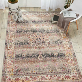 Grey Floral Persian Traditional Luxurious Rug for Living Room Bedroom and Dining Room-115cm (Circle)