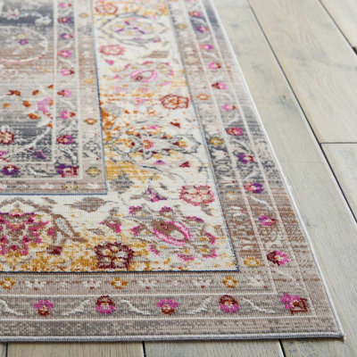 Grey Floral Persian Traditional Luxurious Rug for Living Room Bedroom and Dining Room-121cm X 173cm