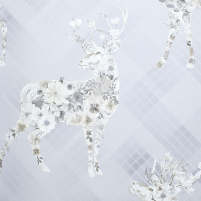 Grey Floral Stag Wallpaper Geometric Pattern Beige Non-Woven Paste The Wall