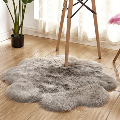 GREY FLOWER SHAPED SOFT RUGS ROOMS INDOOR FLOOR DECOR 90CM