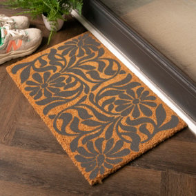 Grey Flower Swirls Pattern Doormat