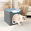 Grey Foldable Cat Cave Kitten Igloo Pet Bed with Scratching Pad
