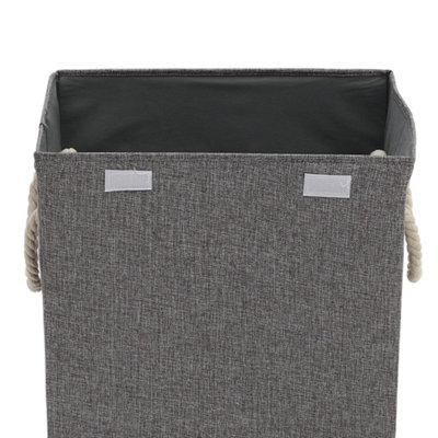 Grey Folding Linen Laundry Hamper Basket Clothes Storage Bin with Lid and Handles