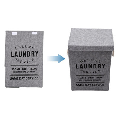 Grey Folding Linen Laundry Hamper Basket Laundry Bin Clothes Storage Organizer with Lid