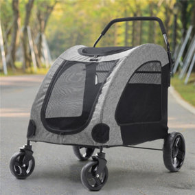 Grey Folding Pet Stroller Pushchair Dog Cat Travel Carriage