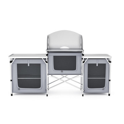 Grey Folding Portable Outdoor Camping Kitchen Stand Unit Storage BBQ Cook Station W 175cm