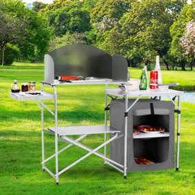Grey Folding Portable Outdoor Camping Kitchen Table Cabinet with Zippered Storage L 146.5cm
