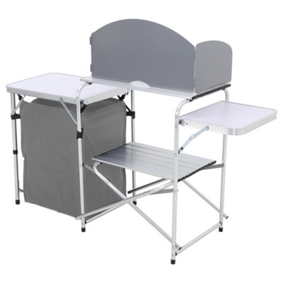 Grey Folding Portable Outdoor Camping Kitchen Table Cabinet with 