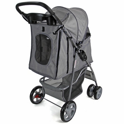 Grey Folding Pushchair Pet Stroller - 4