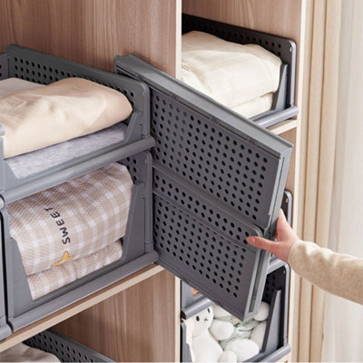 Yazi 3 Pack Plastic Drawer Organizer, Stackable Storage Bins Foldabl