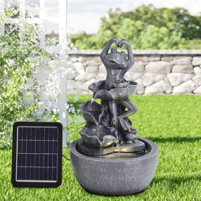 Grey Frog Lily Pad Resin Garden LED Lighted Water Fountain 43 cm