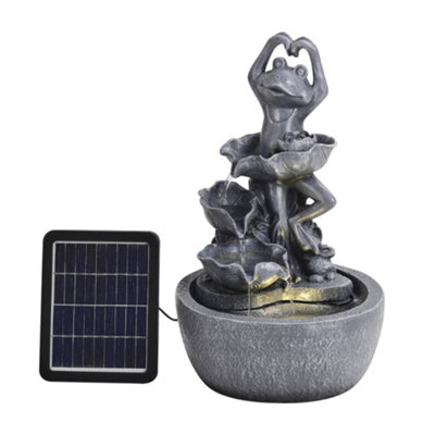 Grey Frog Lily Pad Resin Garden LED Lighted Water Fountain 43 cm